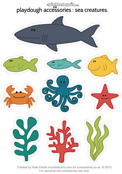 Printable sea creatures for ocean play dough NurtureStore
