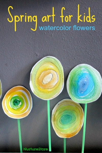 Spring art for kids :: watercolor flowers - NurtureStore