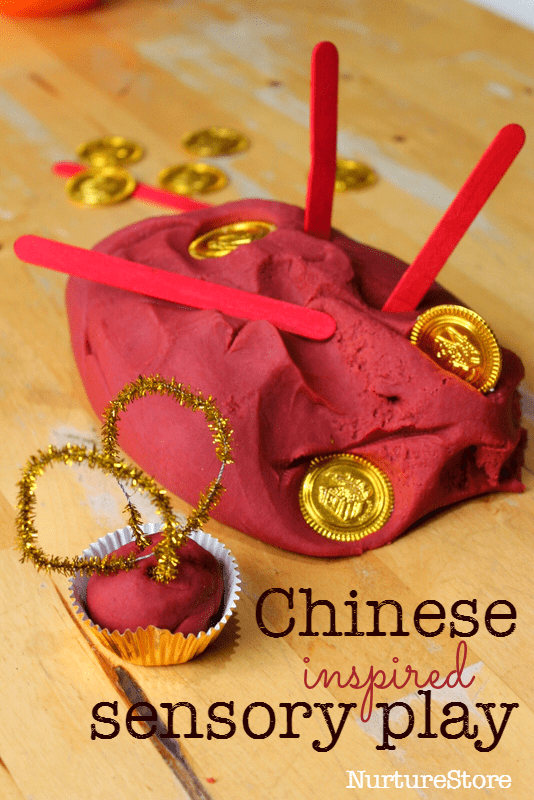 Chinese New Year sensory play with spice play dough - NurtureStore