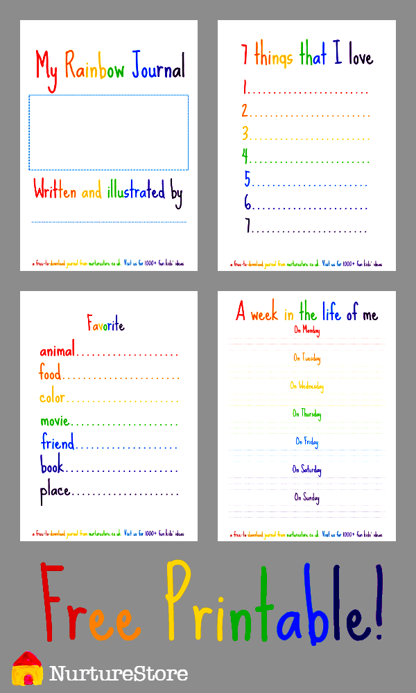 Rainbow theme free printable journal pages for kids