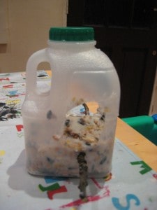 milk carton bird feeder