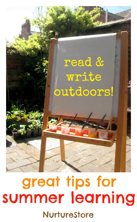 Great ideas for taking reading and writing outdoors for some fun summer learning.