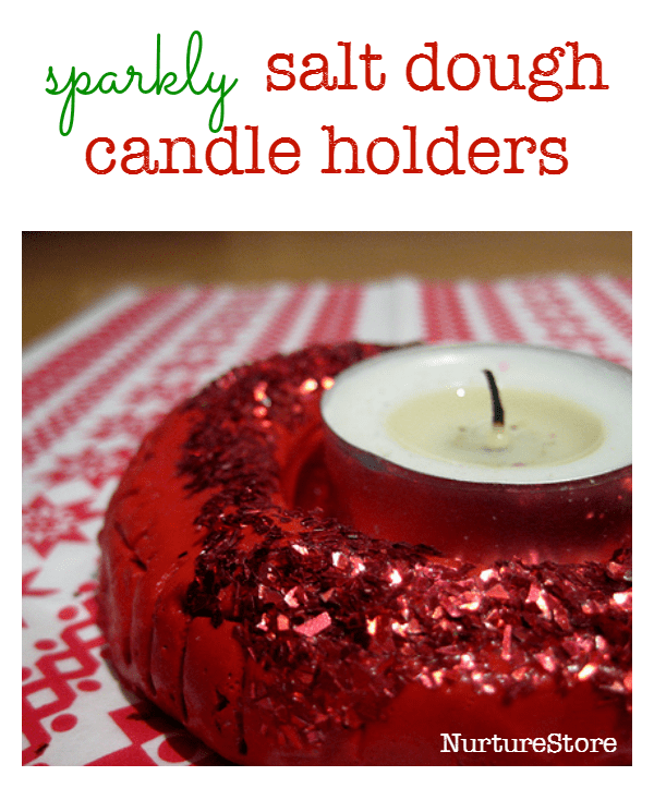 sparkly salt dough candle holders - great christmas crafts for kids to give as a gift