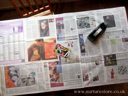 kids art project with newspaper