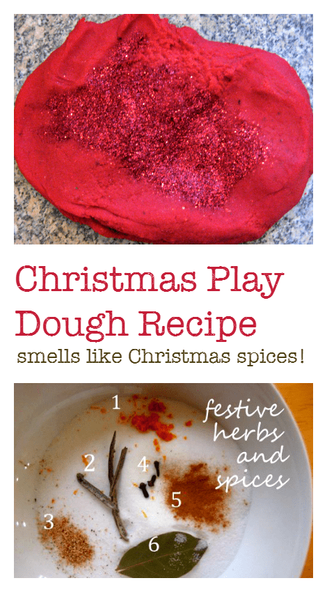 Super Christmas play dough recipe - smells like Christmas spices. Great for sensory play and fine motor skills activities