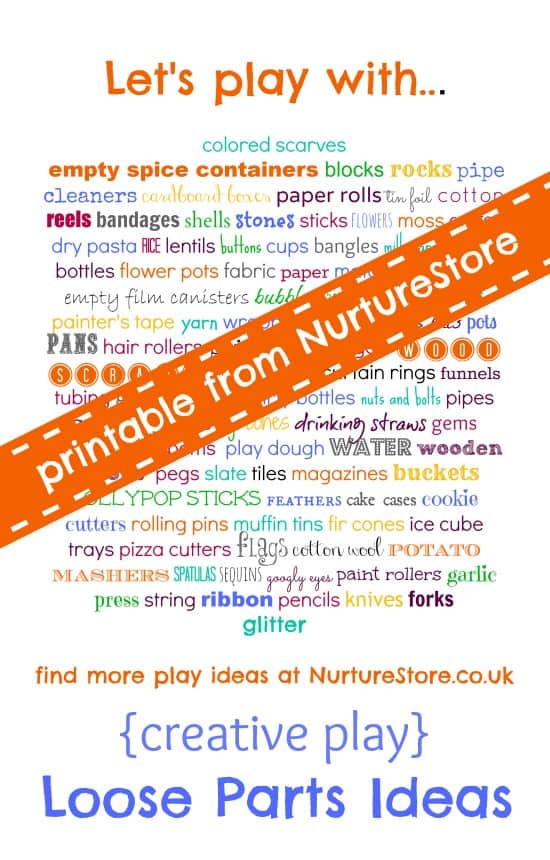 A printable list of loose parts to encourage creative free play