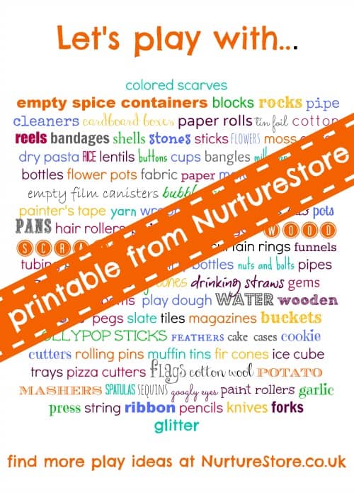 A great printable list of loose parts to encourage creative free play