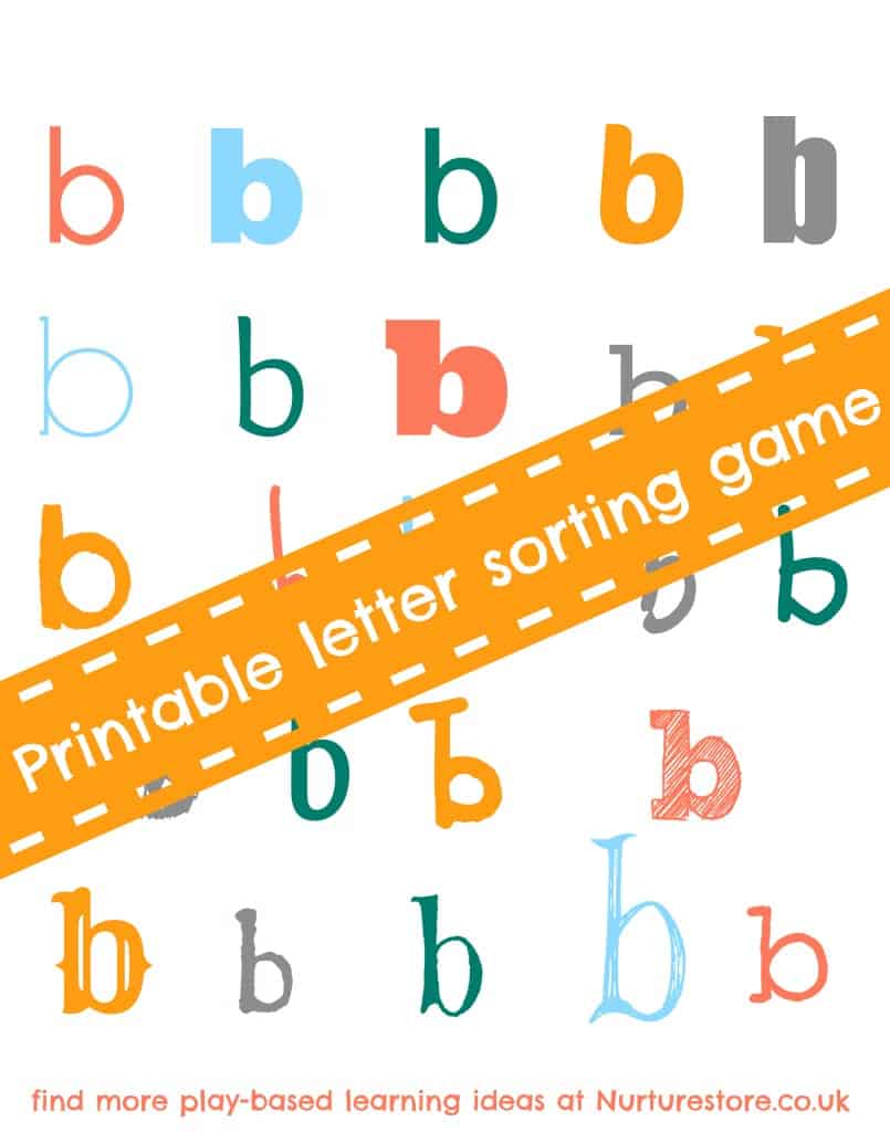 A printable alphabet sorting game for letters b, d and p