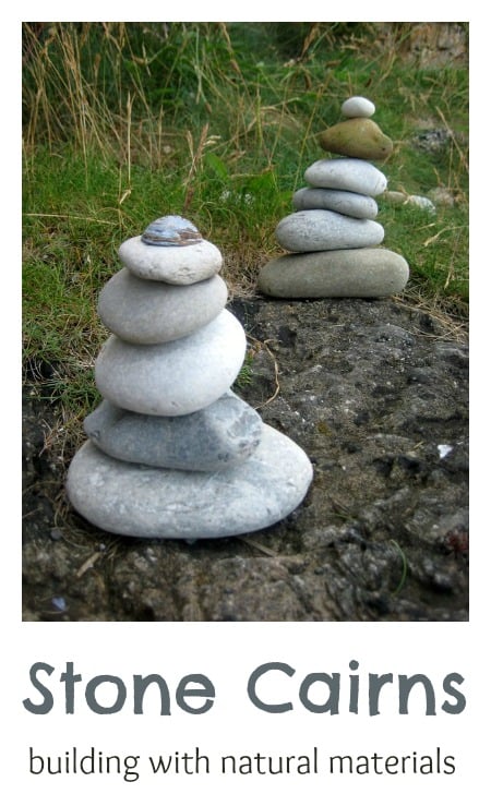 A fun idea to try: building towers using natural materials. Fun balancing challenge.