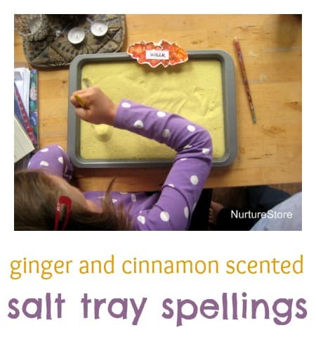Great ideas for multi sensory learning: cinnamon and ginger salt tray to learn spellings.