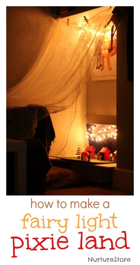 What a wonderful idea for dark nights: make a fairy land using fairy lights. Lovely for imaginary play.