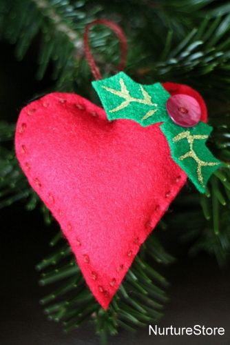 A lovely simple kids Christmas sewing project: how to sew a heart ornament | NurtureStore :: inspiration for kids