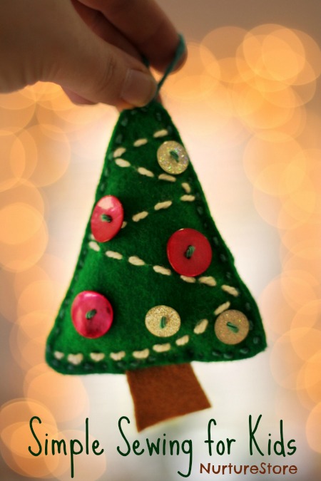 A lovely simple sewing project for kids : how to make a Christmas Tree and Heart decoration | NurtureStore :: inspiration for kids