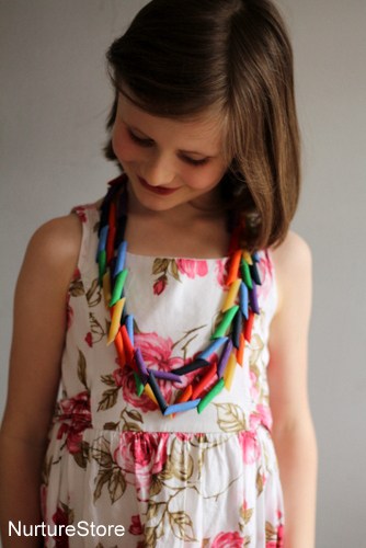 fine motor skills rainbow craft kids necklace