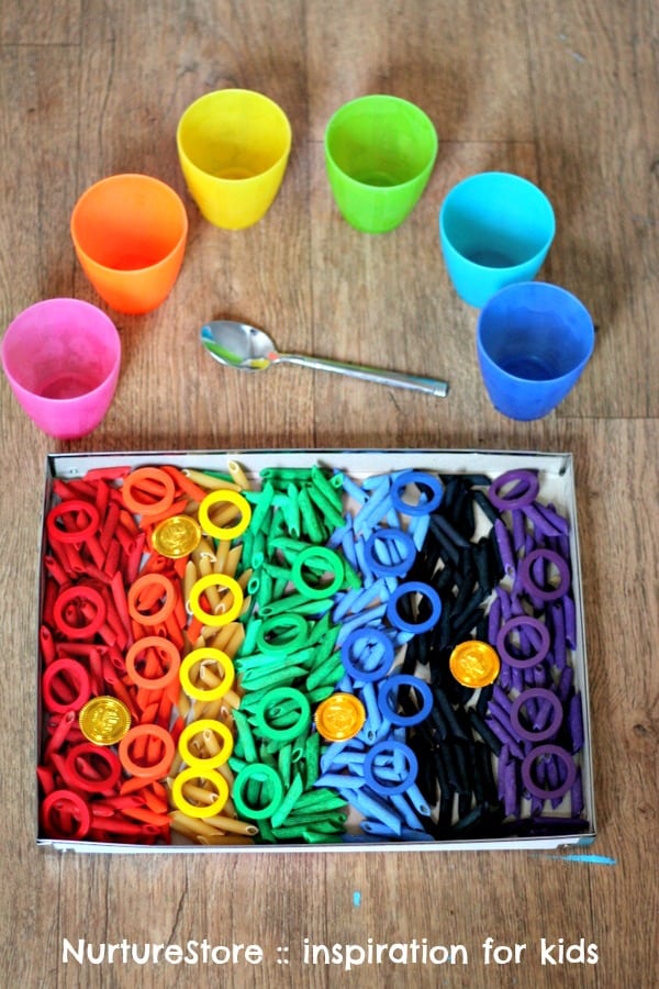 rainbow color sensory tub