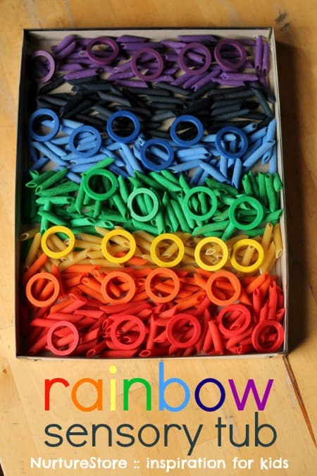 How to dye pasta for a rainbow sensory tub - NurtureStore