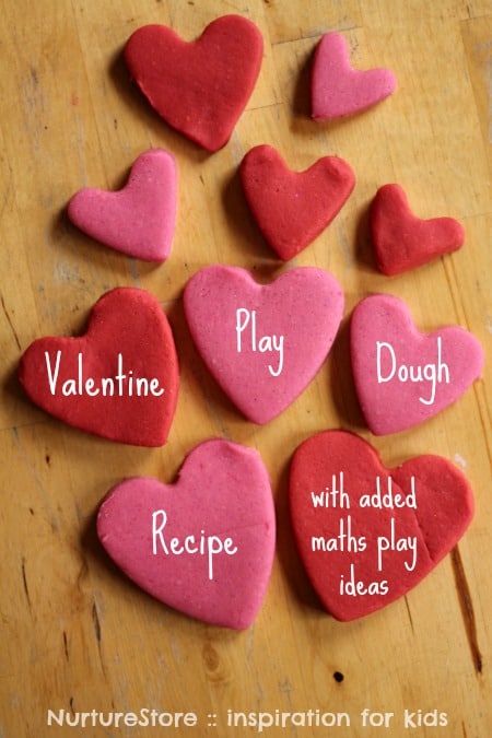 Really easy, no cook Valentine play dough recipe {plus maths play ideas}