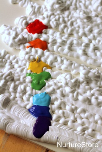 Rainbow art shaving foam sensory play - NurtureStore