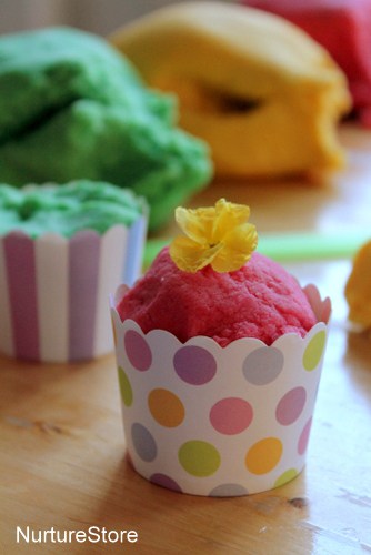 playdough sensory play spring cupcakes