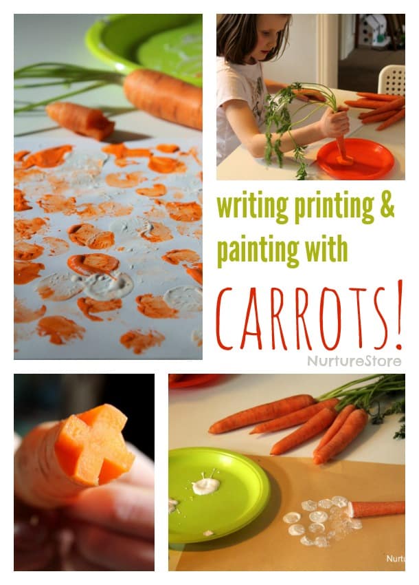 Writing and printing with carrots - fun and easy Easter craft for kids!