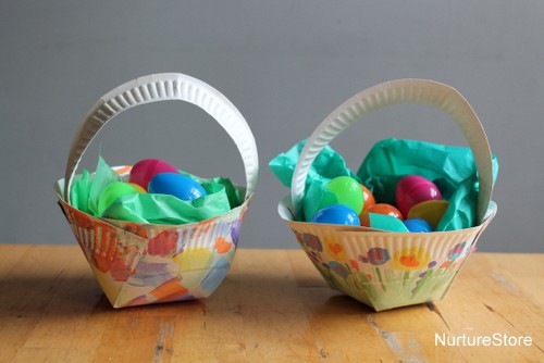 Easter basket craft using paper plate