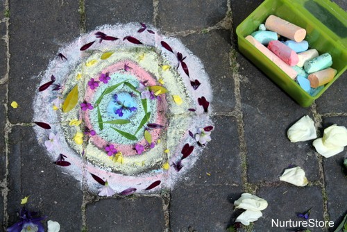 natural mandalas for kids using chalk