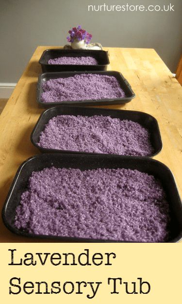 How to make a lavender sensory tub with dyed, scented rice. Lovely!