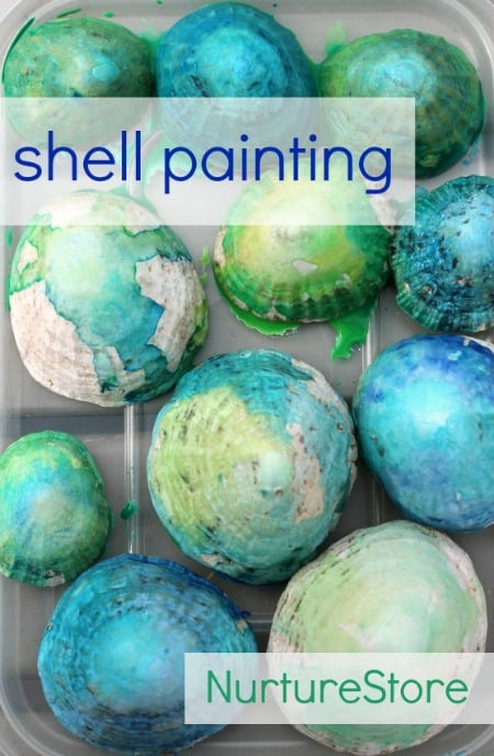 Shell painting techniques : beautiful kids art project for a beach theme