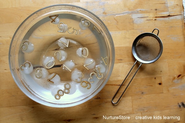 ice sensory play with numbers