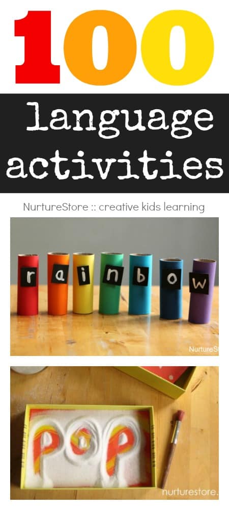 100 language activities :: alphabet, spelling, sight words, creative writing, storytelling, language development. Multi-sensory, play-based ideas.