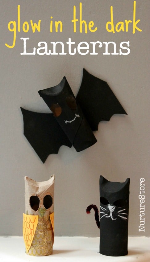 Halloween lantern crafts :paper roll Halloween bats, cats and owls that glow in the dark!