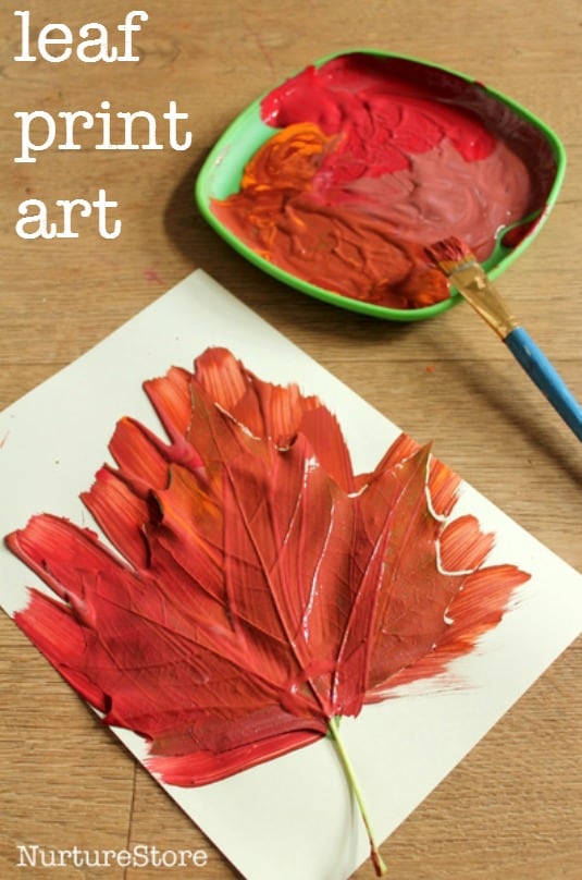 Fall leaf print art - making leaf crowns and books