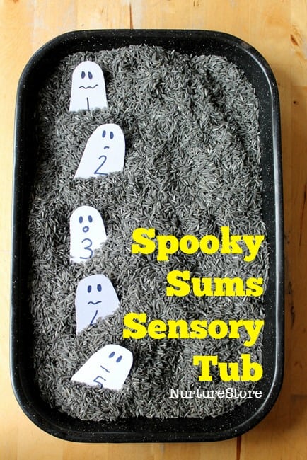 number sensory tub for halloween