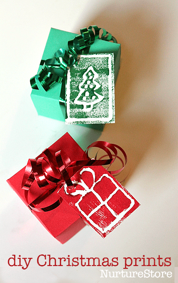 diy block printing christmas card craft - great for homemade gift tags