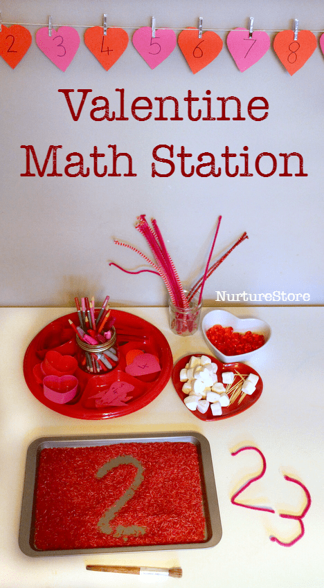 Valentine math station - lots of Valentine math activities, for a range of ages