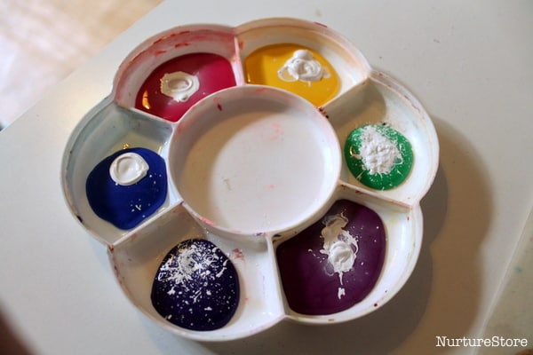 mixing paints for spring craft