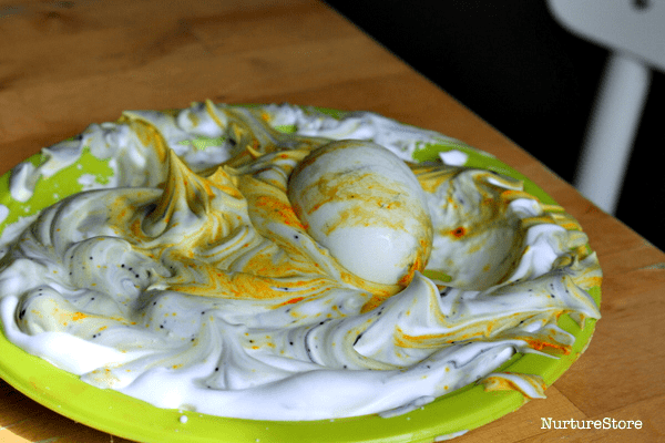 color eggs with shaving foam dye