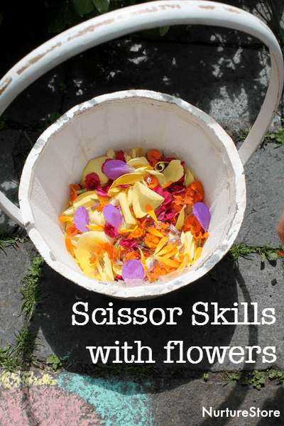 scissor skills activities with flowers :: learning to use scissors :: flower sensory play