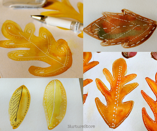 fall leaf art project with watercolors