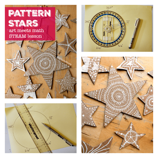 Combining math and art to make gorgeous pattern stars is a great STEAM lesson plan.