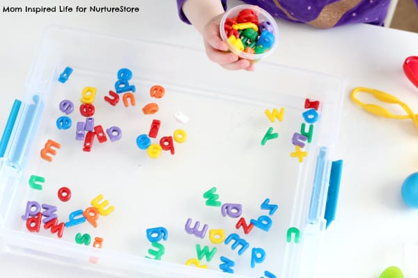 Alphabet bead water sensory bin - NurtureStore