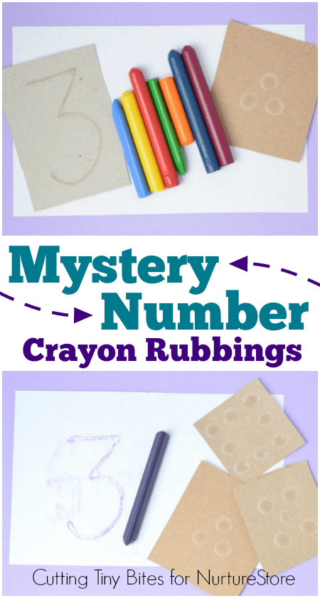 Fun mystery number recognition game using crayon rubbings - great number activity for toddlers and preschool.