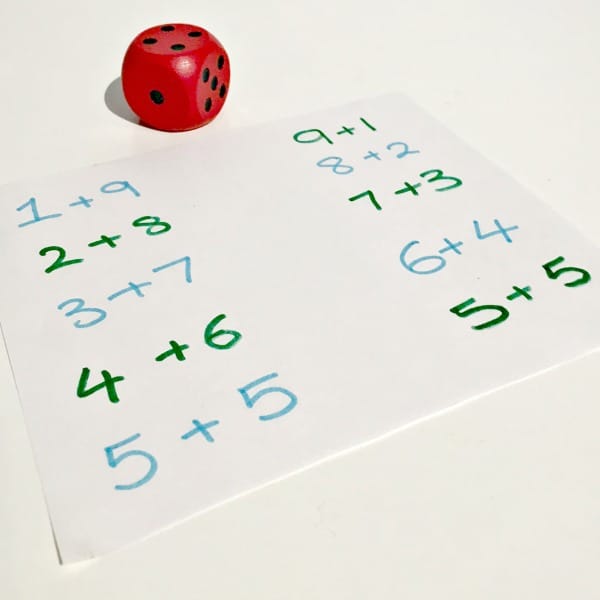 number bond math game using dice