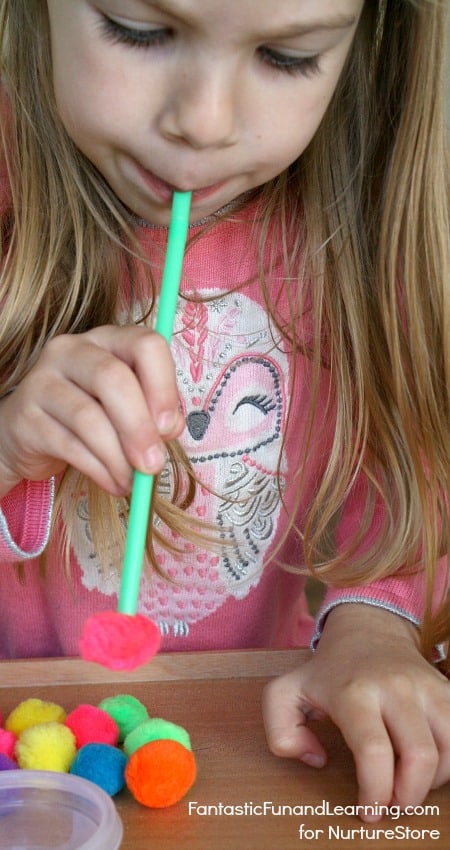 Pin-Straws and Pom Poms Math Counting Game for Preschoolers