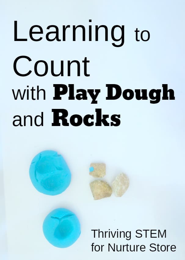 Learning to count activity using play dough and rocks for hands-on, sensory learning. Great counting activity for preschool.