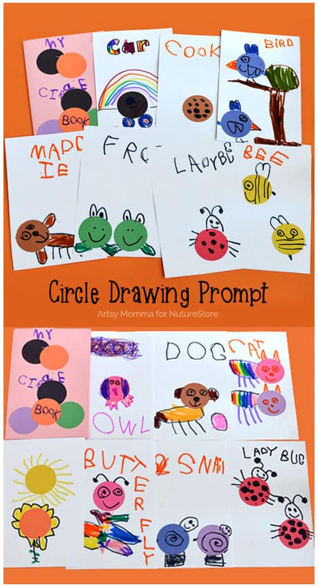 Learn about shapes with this circle drawing prompt - make a Circle Book with your child to explore math and art. Such a fun shape investigation for preschool.