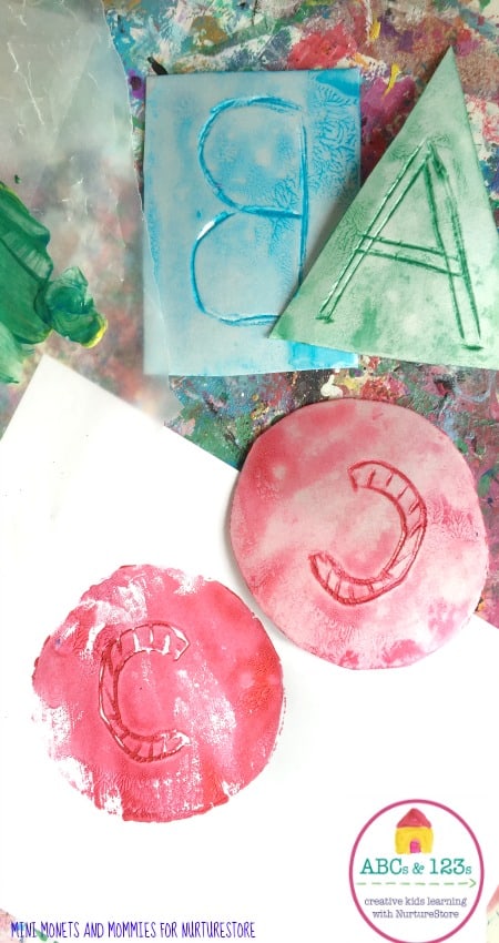 Perfect art and letter activity, using print-making to print an alphabet you can use for hands-on learning.