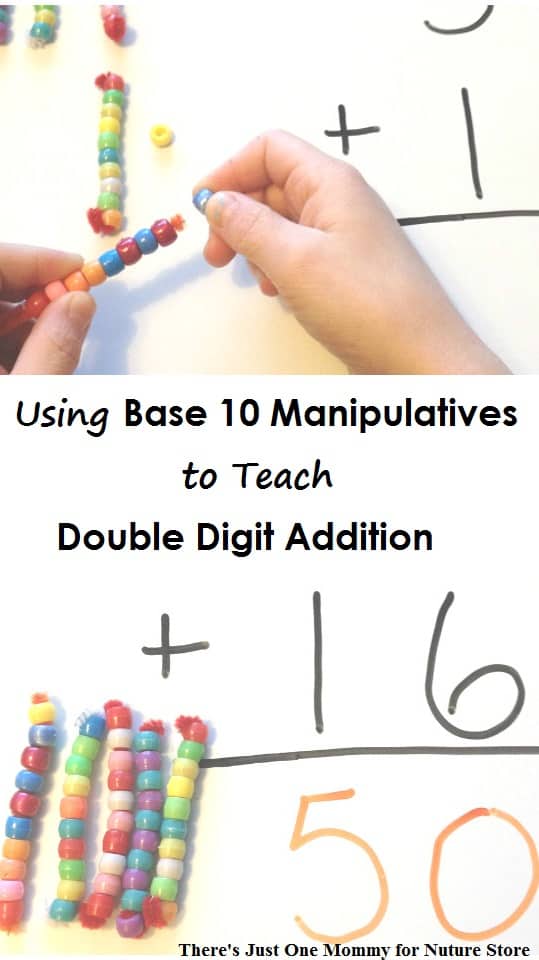 How to teach double digit addition using homemade base 10 manipulatives - great hands-on math technique especially good for visual learners math.