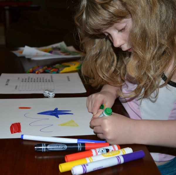 art dice activity with shapes and numbers