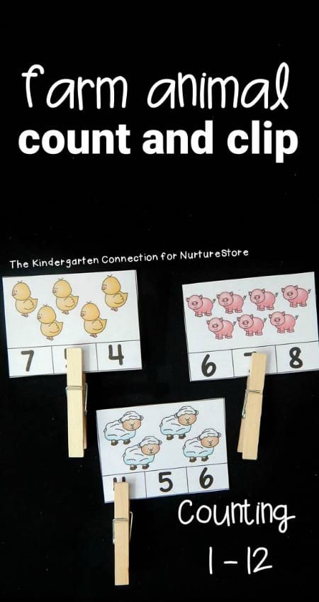 Printable counting game :: animal number cards :: farm count and clip game